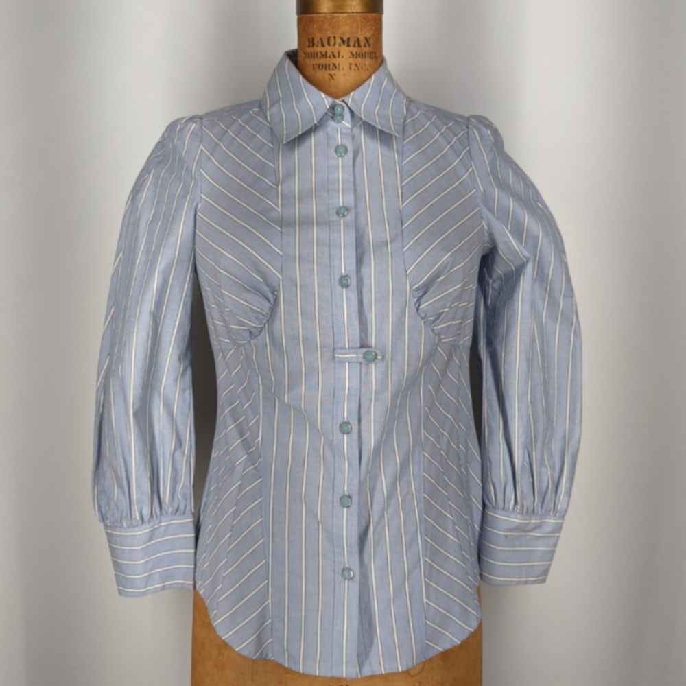 Anthropologiw Odille Light Blue and White Striped Button Down Shirt